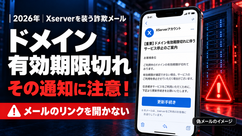 2026年 Xserverレンタルサーバーを狙った「ドメイン有効期限切れ」詐欺メールに注意